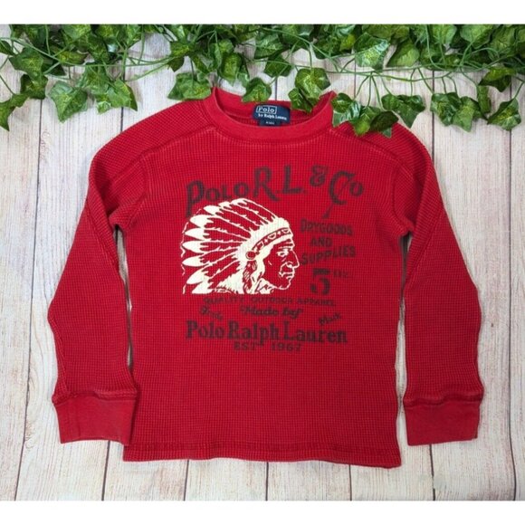 Polo Ralph Lauren BOY'S Red Ls Thermal Shirt Glow In Dark Indian Head SIZE 4T - Picture 1 of 7